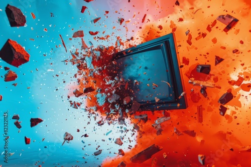 TV that exploded on a colorful background