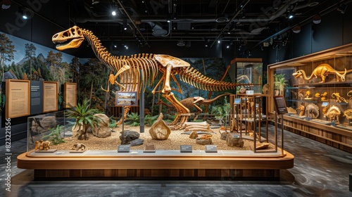 Dinosaur Skeleton in Museum Display Case