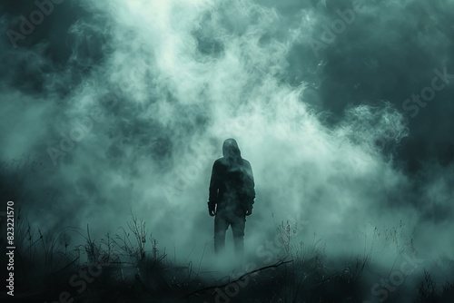 Man in fog with hood photo