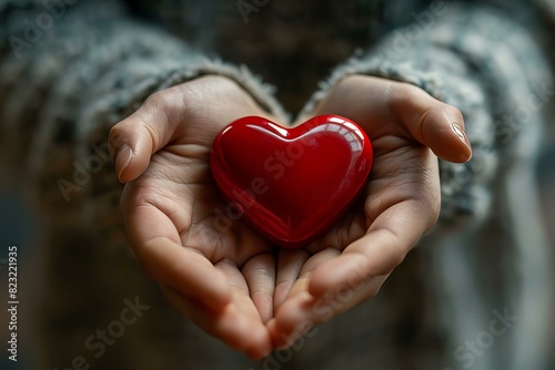 Person holding red heart hands love care