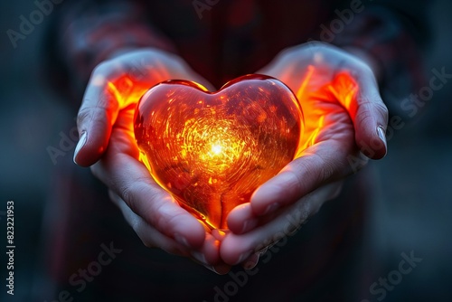 Person holding glowing heart in hands
