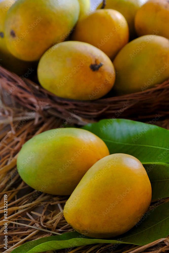 Fresh Organic Ripe Mango Fruit with leaves. Fresh Organic Ripe Mango Fruit with leaves.