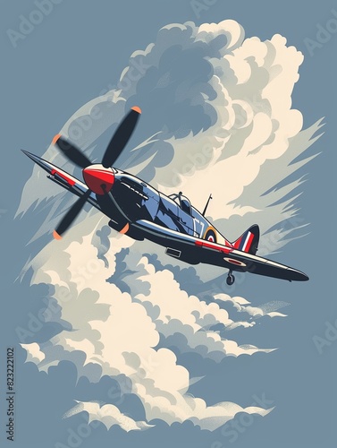 illustration of a world war II spitfire war airplane  flying