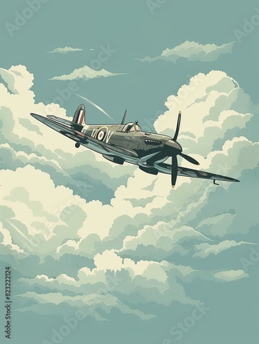 illustration of a world war II spitfire airplane  flying