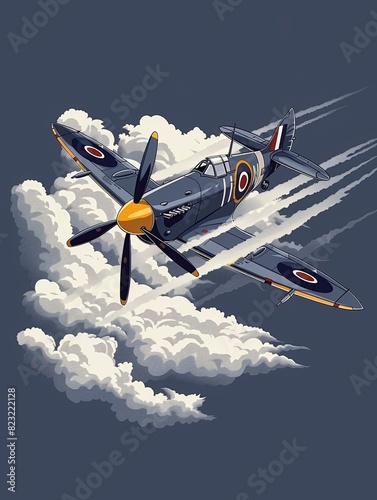 illustration of a world war II spitfire airplane  flying photo