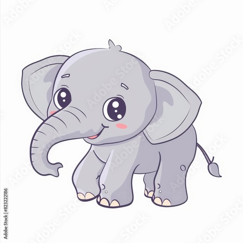 Cute cartoon baby elephant with big ears and a happy expression  isolated on a white background  perfect for children s illustrations.