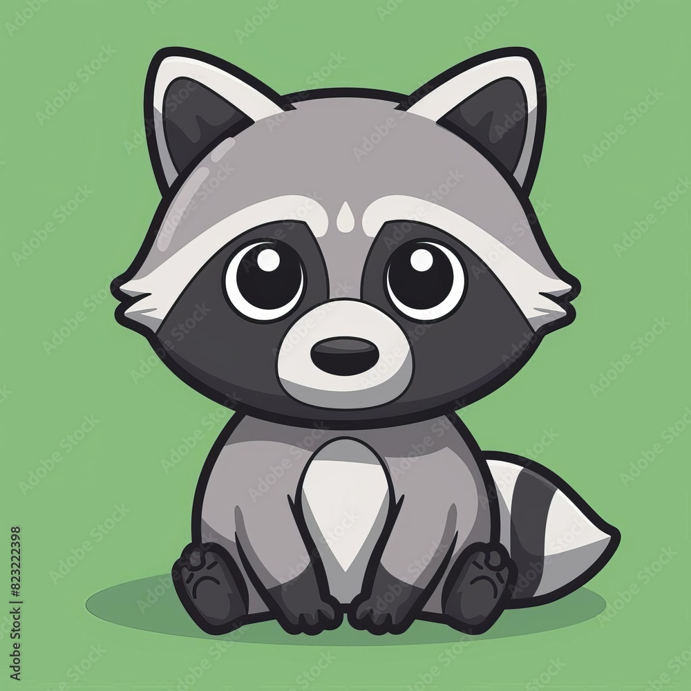 Adorable cute cartoon raccoon illustration on a green background, perfect for children's designs and animal-related projects. Adorable cute cartoon raccoon illustration on a green background, perfect for children's designs and animal-related projects.
