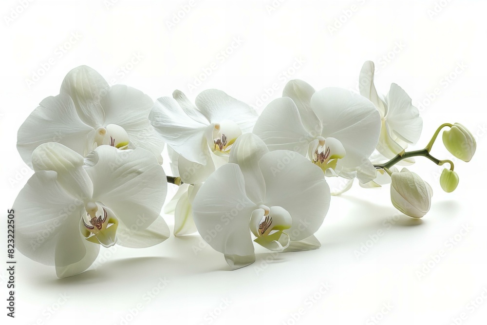 Three orchids on white