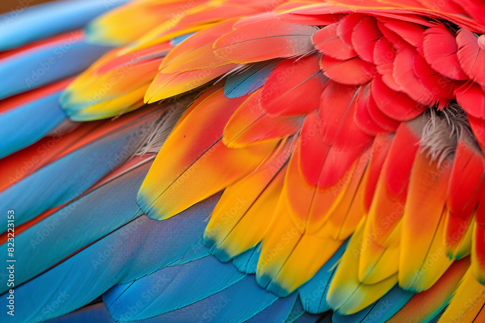 Vibrant Macaw Feather Detail - A Symphony of Colors in Nature 