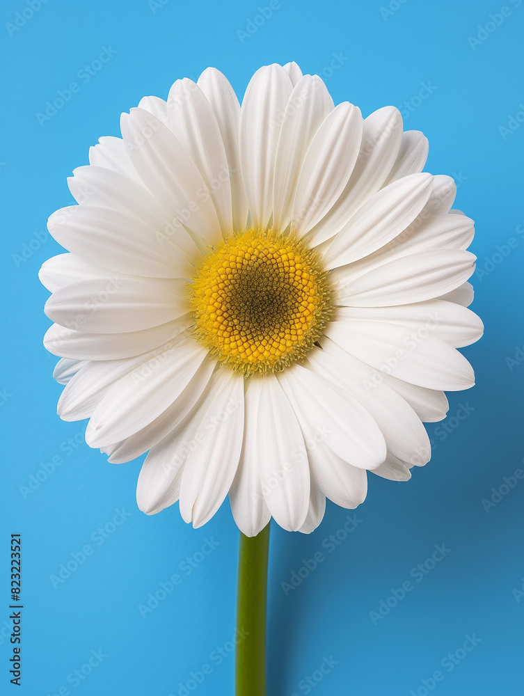 Schöne einzelne Magerwiesen Margerite in weiß auf blauen Hintergrund in Nahaufnahme als Druckvorlage und Poster Schöne einzelne Magerwiesen Margerite in weiß auf blauen Hintergrund in Nahaufnahme als Druckvorlage und Poster