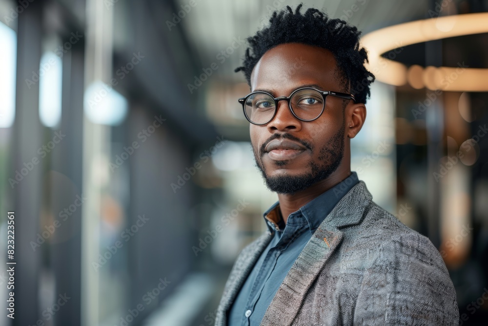 Outdoor portrait of an attractive, confident man wearing glasses and a blazer Outdoor portrait of an attractive, confident man wearing glasses and a blazer