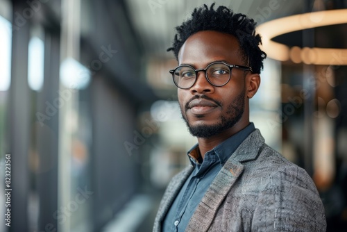 Outdoor portrait of an attractive, confident man wearing glasses and a blazer © gankevstock