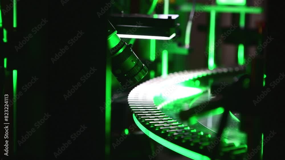 High-speed camera sorting machine for aluminum rod in production line. industrial