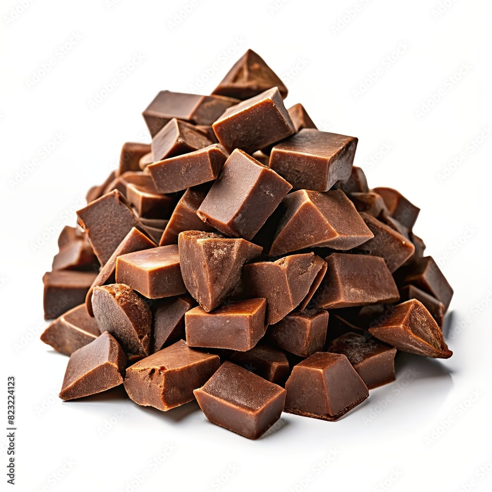 pile chopped milled chocolate isolated on white pile chopped milled chocolate isolated on white