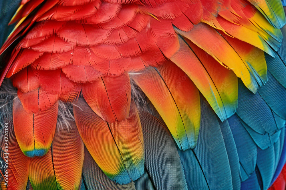 Vibrant Macaw Feather Detail - A Symphony of Colors in Nature Vibrant Macaw Feather Detail - A Symphony of Colors in Nature