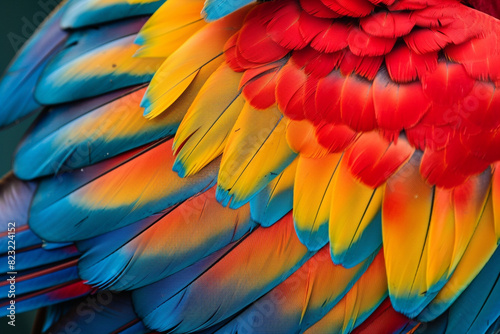 Vibrant Macaw Feather Detail - A Symphony of Colors in Nature  © xadartstudio