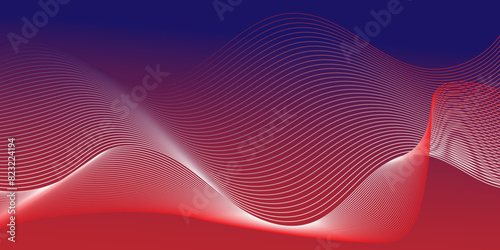 Vector abstract blue digital blend wave lines technology background. Modern minimal gradient white flowing wave lines and glowing moving lines. Futuristic technology sound wave lines red background.