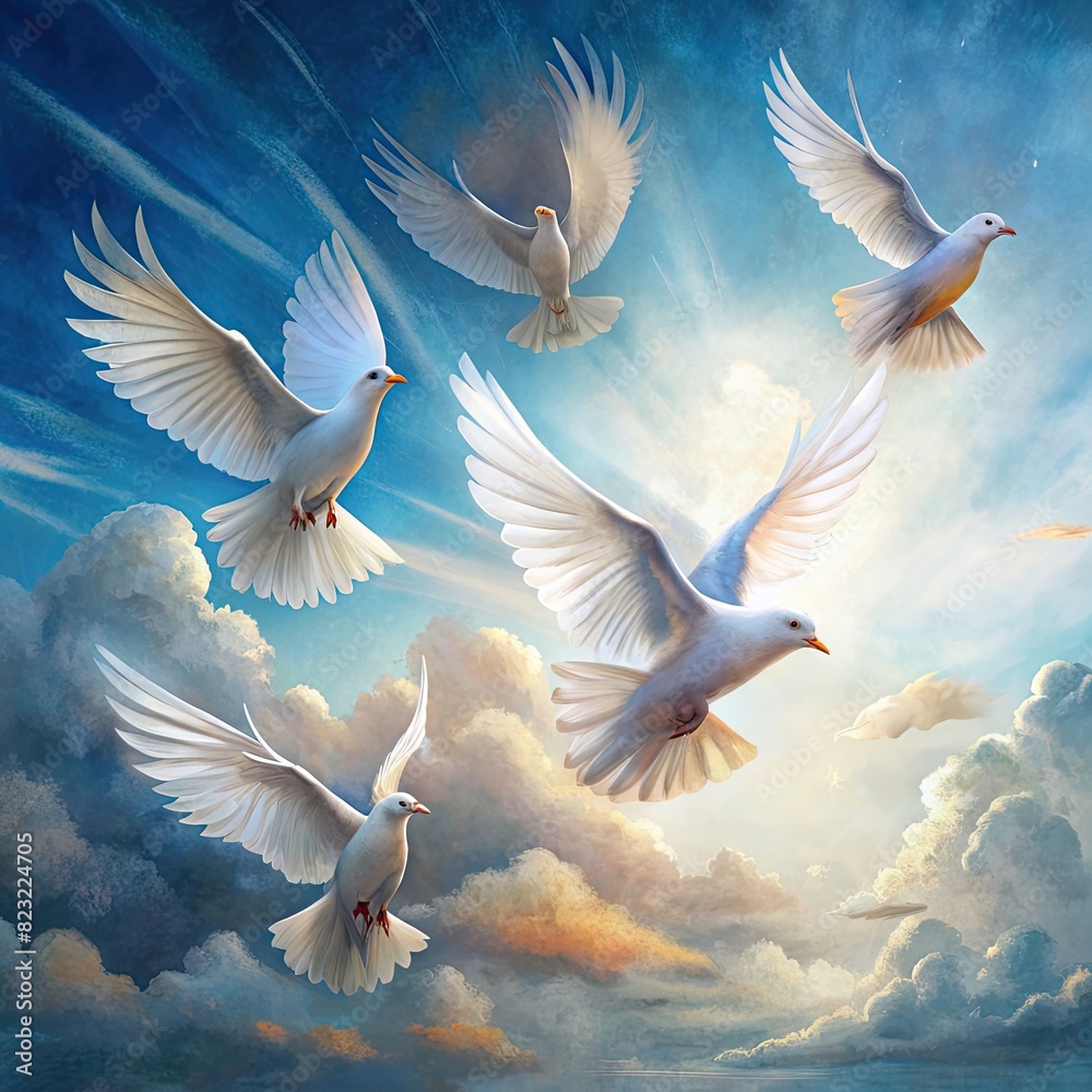 Obraz premium a group of doves flying in the sky