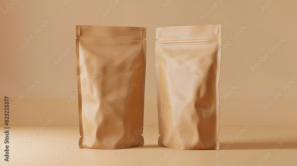 Mockup of two product paper bags with ziplock on isolated background Mockup of two product paper bags with ziplock on isolated background