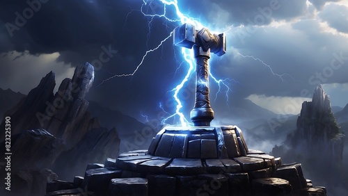 Lightning Hammer, gloomy background covered with clouds photo