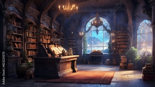 Inside the room of the sorcerers A user of magical magic who stores spells and wands in a fantasy world.