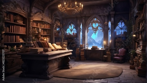 Inside the room of the sorcerers A user of magical magic who stores spells and wands in a fantasy world.