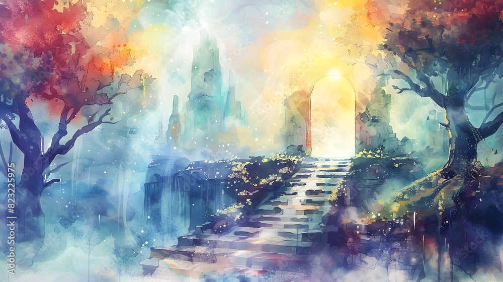 Watercolor Depiction of a Magical Portal to Realms Beyond the Mundane