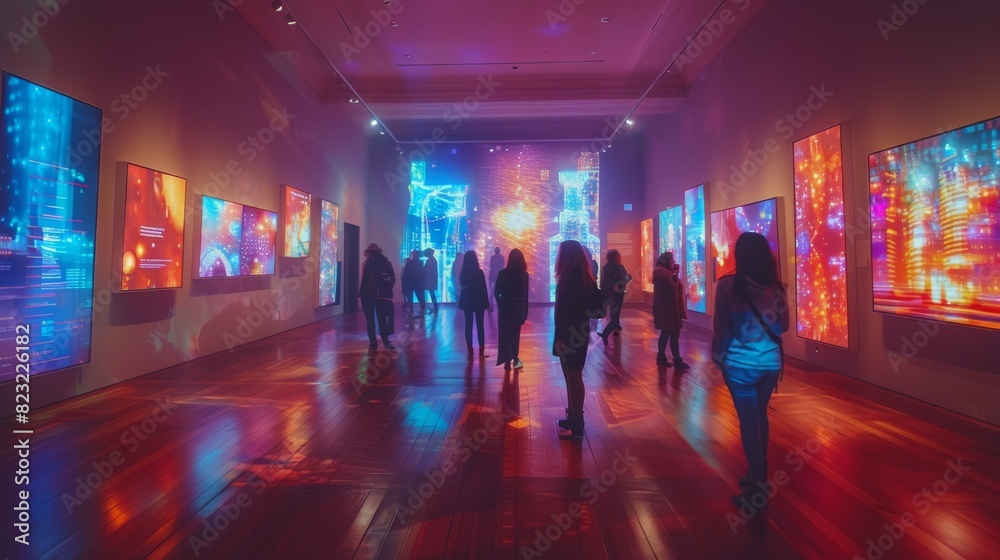 Group of People Walking Through a Museum