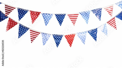  Vibrant USA flag bunting, patriotic celebrations, isolated on white background.