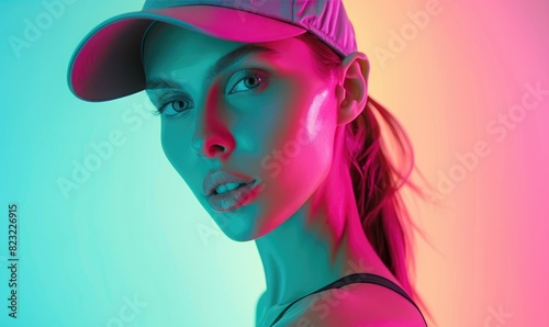 A sporty woman is wearing a...