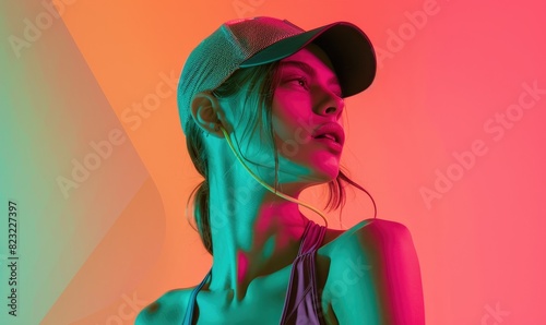 A sporty woman is wearing a...