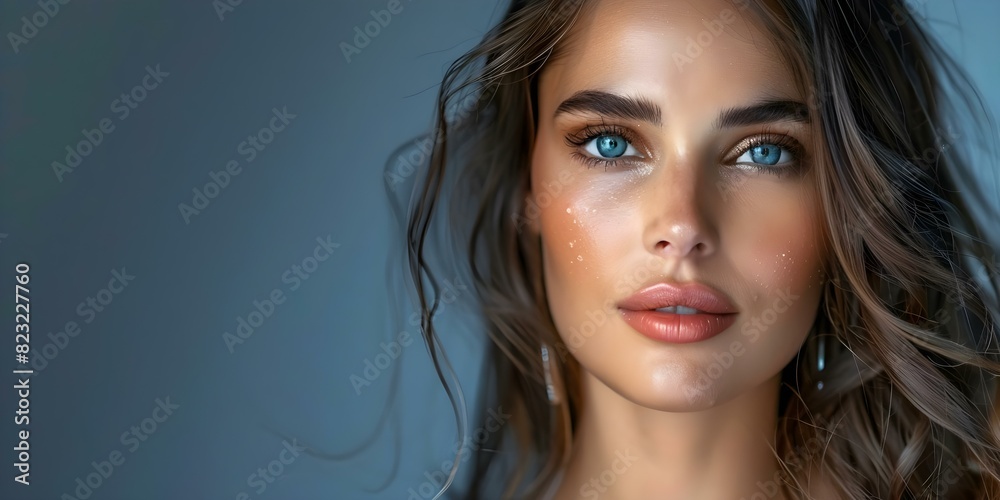 Woman with natural makeup on plain background with copy space for ads. Concept Advertisement, Natural Makeup, Plain Background, Copy Space, Woman Portrait Woman with natural makeup on plain background with copy space for ads. Concept Advertisement, Natural Makeup, Plain Background, Copy Space, Woman Portrait