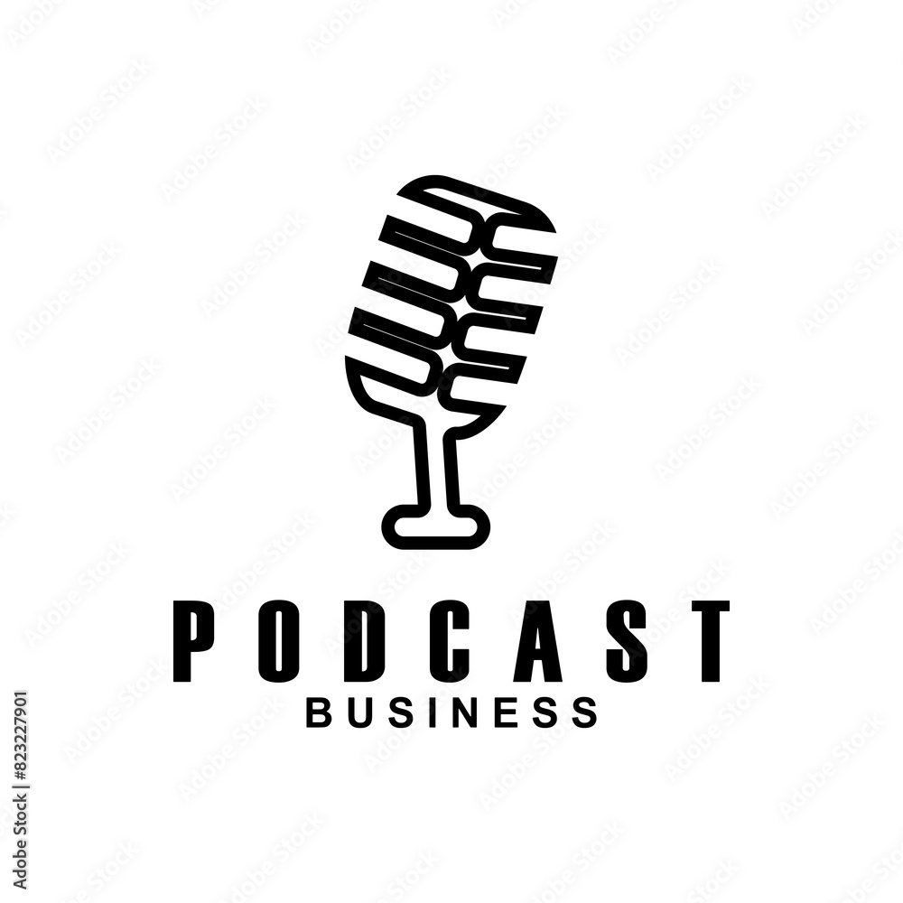 Podcast with microphone. Unique business podcast logo emblem design template. Podcast with microphone. Unique business podcast logo emblem design template.