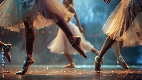 Close-up of a ballet performance  capturing the elegance and precision of the dancers on stage