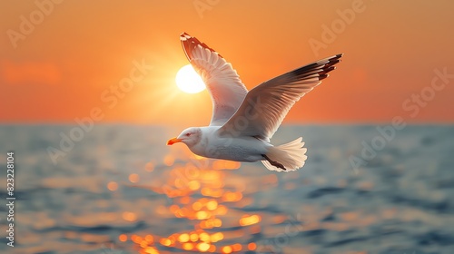 Image of a majestic seagull soars through the sky above the vast ocean © kang_88_qp