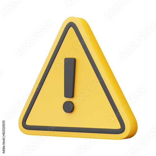 3D exclamation triangle icon, Yellow warning sign symbol alert safety danger caution illustration icon security isolated on transparent background