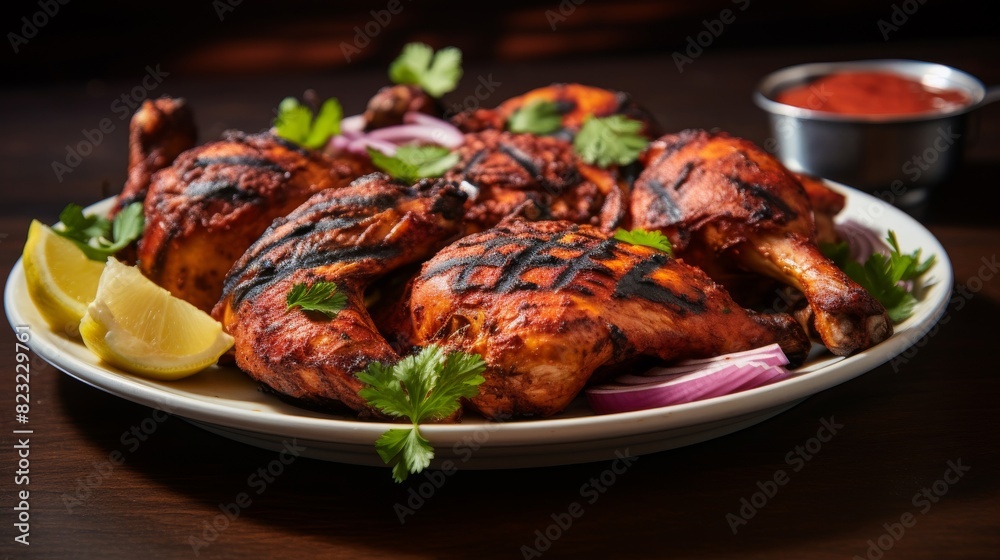 Plate of tender and flavorful tandoori chicken Plate of tender and flavorful tandoori chicken