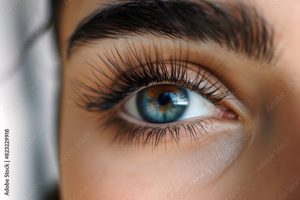 Female Eye with Extreme Long False Eyelashes. Eyelash Extensions. Makeup, Cosmetics, Beauty. Close up, Macro. Female Eye with Extreme Long False Eyelashes. Eyelash Extensions. Makeup, Cosmetics, Beauty. Close up, Macro.