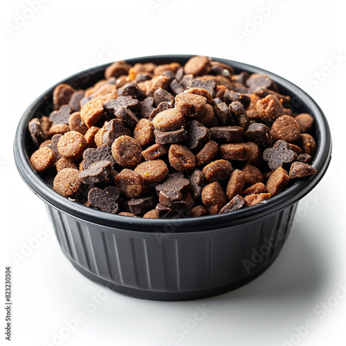 plastic bowl full with dog food isolated on white background. Made with generative ai