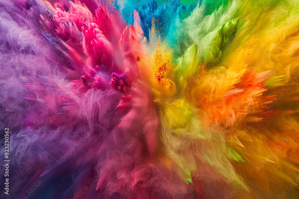 Vibrant Swirling Rainbow of Holi Powder in Dynamic Color Explosion 