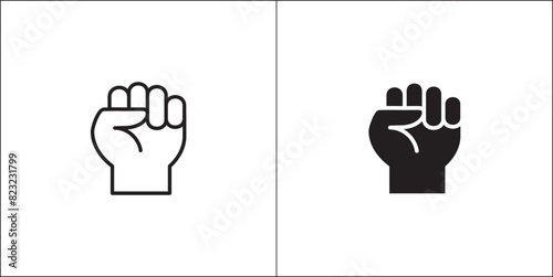 Hand fist icon. Strength hand fist gesture. Power hand symbol. Vector stock illustration. Flat and line design style. Isolated on white background.