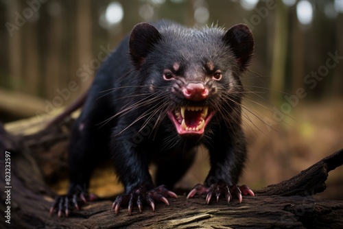 Nocturnal Tasmanian devil animal jungle portrait. Morning nature wild shot funny. Generate Ai