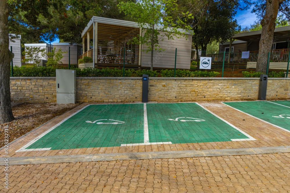 Fototapeta premium A charging station for electric cars on a camping site