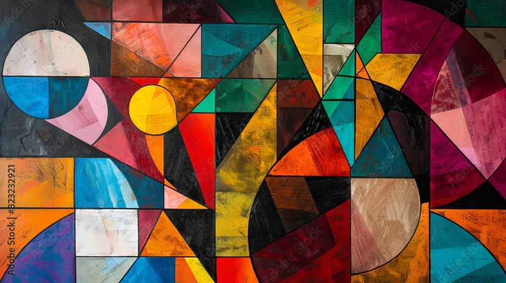 Fototapeta premium Geometric Abstraction in Vibrant Contrasts - A Dynamic Visual Composition of Fragmented Shapes and Colors
