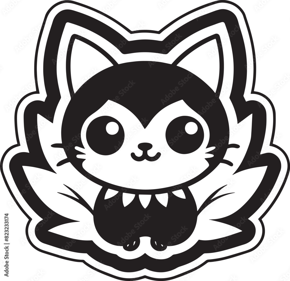 Cute pet sticker illustration black and white design Cute pet sticker illustration black and white design