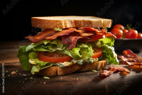 Mouthwatering Tasty sandwich. Healthy tomato bacon. Generate Ai