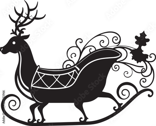 sleigh with reindeer illustration isolated on white background 
