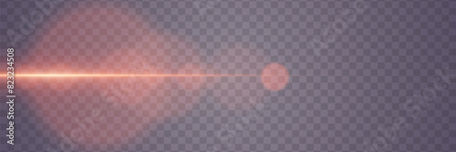  Red glowing line flare. Flash of light and lenses. On a transparent background.