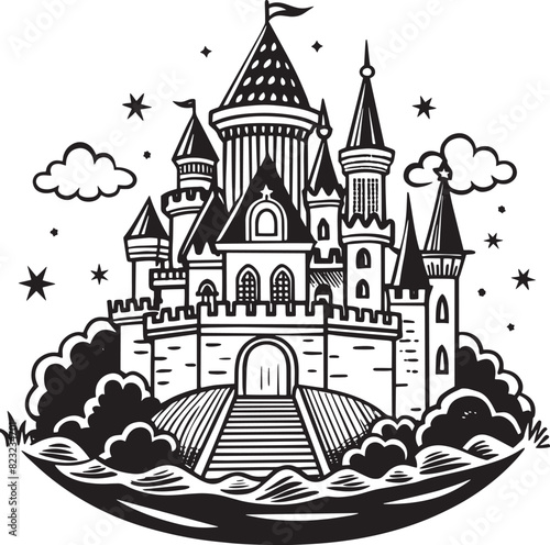 illustration of a castle black and white 