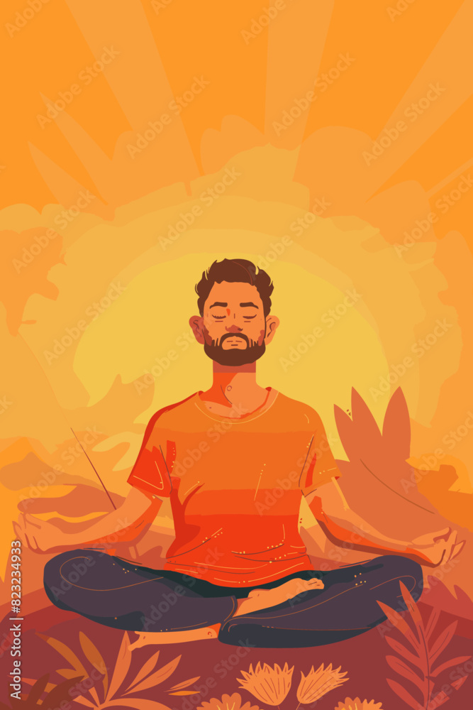Serene Man Meditating in Lotus Pose, Businessman Engaging in Digital Detox, Refraining from Smartphone Use, Enjoying Freedom from Internet